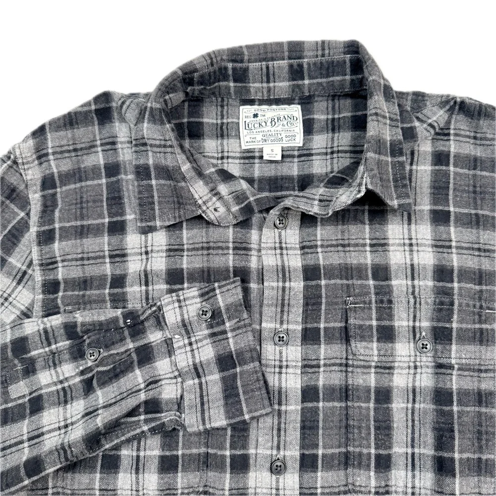 Lucky Brand Classic Fit Flannel Shirt Size Small Mens Plaid Warm‎ Black Gray